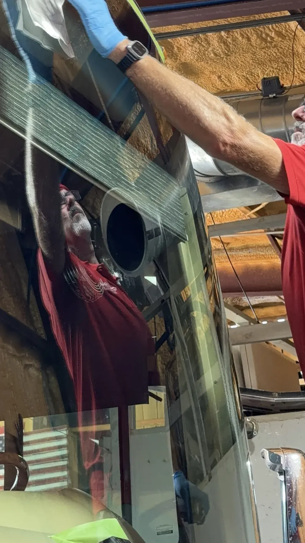 A closer view of RV glass work in the workshop